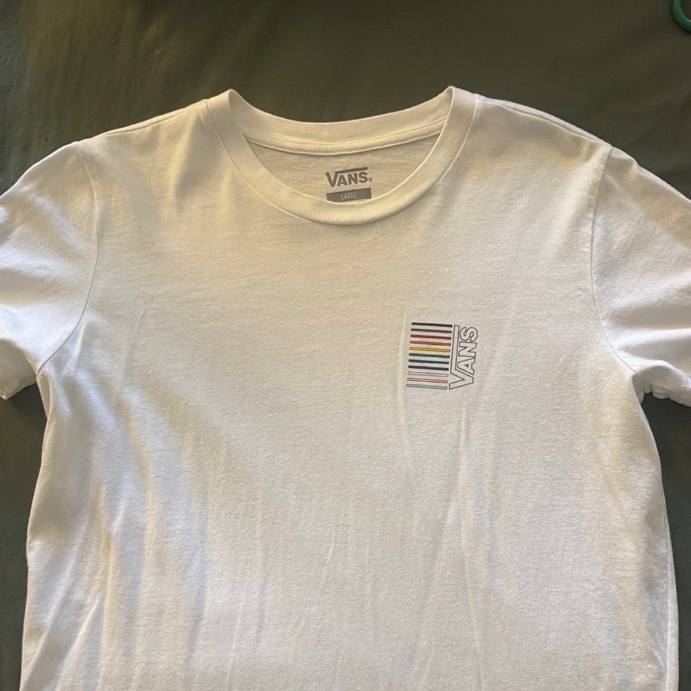 Vans White Tee with LGBTQ+ flag and colors